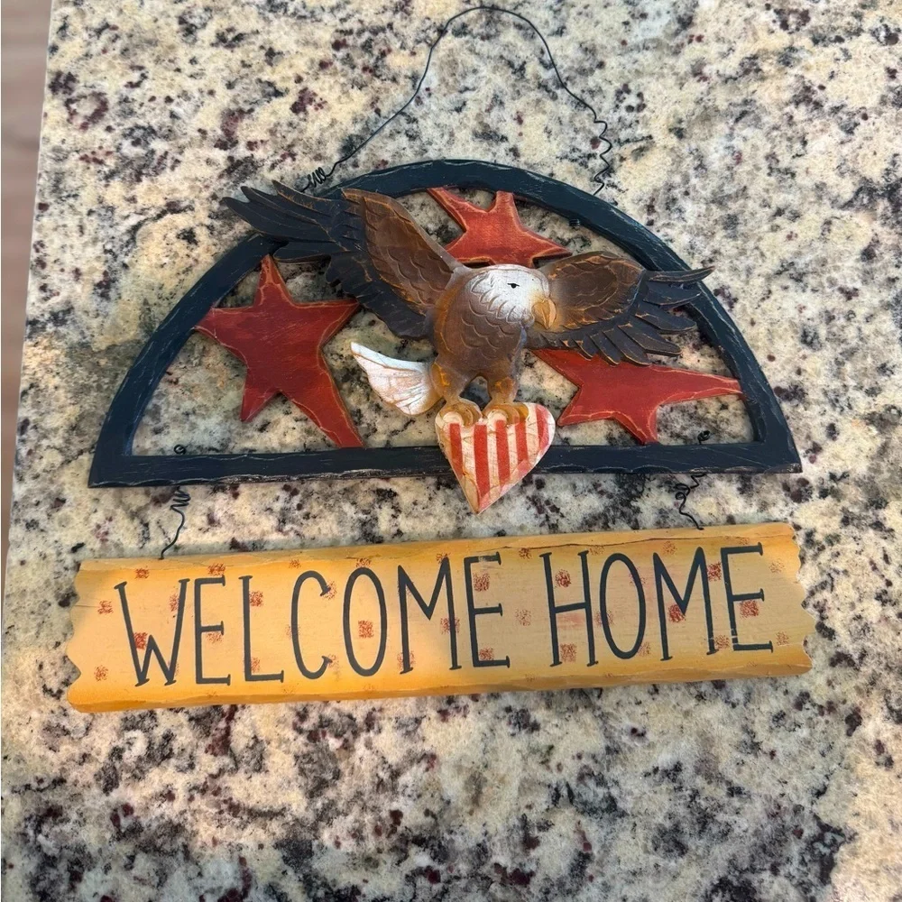 Patriotic Outdoor Welcome Home Sign with Eagle